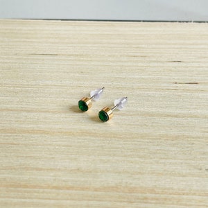 Small golden stud earrings with green gemstone green earrings gold jewelry earrings green emerald green unique