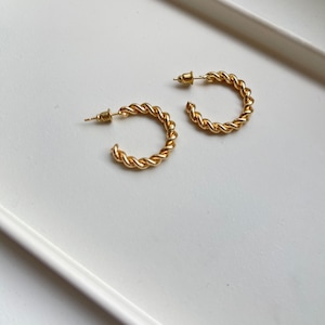 Golden braided hoop earrings jewelry twisted twist design earrings gold birthday gift gift for her