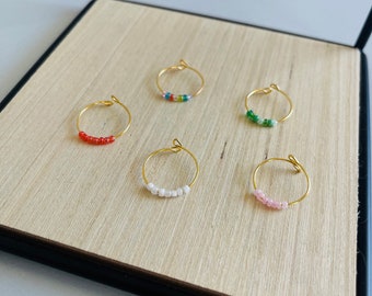 Golden mini rings with colorful mini pearls – delicate, handmade rings, anxiety ring, individual & colorful
