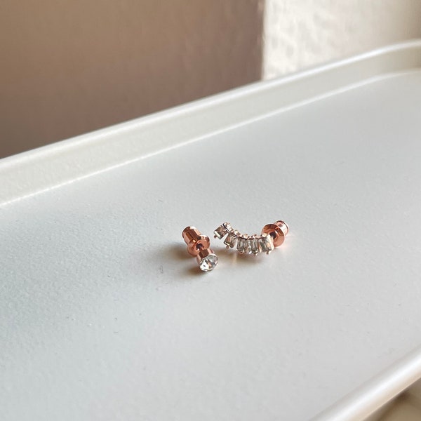 Rose gold baguette stud earrings rose gold jewelry stud earrings set modern earrings rose gold trend statement