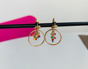Perlenschmuck bunt - Hängeohrringe mit bunten mini Perlen - mini Perlen bunt - Sommer Schmuck - Unikat Ohrringe - bunte mini Perlen