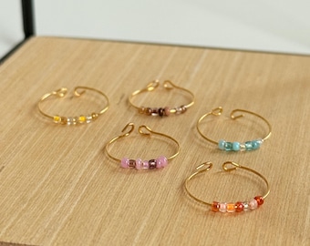 Golden mini rings with colorful mini pearls – delicate, handmade rings, anxiety ring, individual & colorful