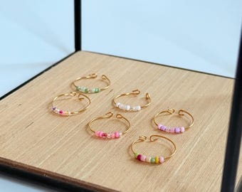Golden mini rings with colorful mini pearls – delicate, handmade rings, anxiety ring, individual & colorful