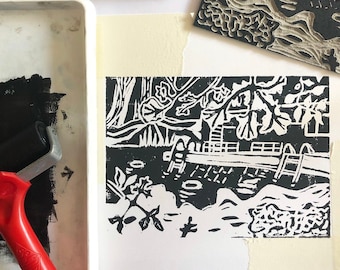 Linoprint of Kenwood Ladies Pond