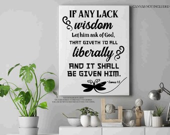 Si alguno carece de sabiduría, permítale preguntarle a Santiago 1: 5 Arte de pared de la Biblia para la oficina del dormitorio Rectoría de la iglesia, sala de estar, lienzo de bricolaje y pizarra