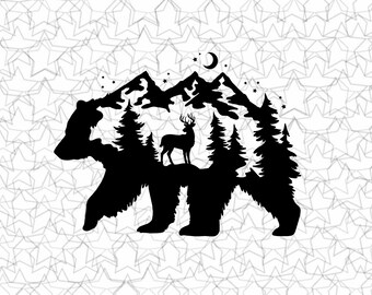 Bear Deer Calcomanía de vinilo Tattoo Loving Camping For Camper RV Travel Trailer Truck Vehicle Car Windows Glass