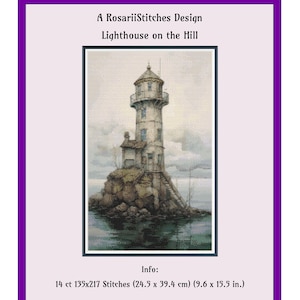 Lighthouse Cross Stitch Pattern: Coastal Landscape Needlework (Digital Download)