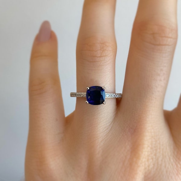Sapphire Ring, Gift for Her, Girl Accessories, Engagement Ring, Wedding Ring, Stackable Ring, Bridal Accessory, Anniversary Gift, 925 Silver