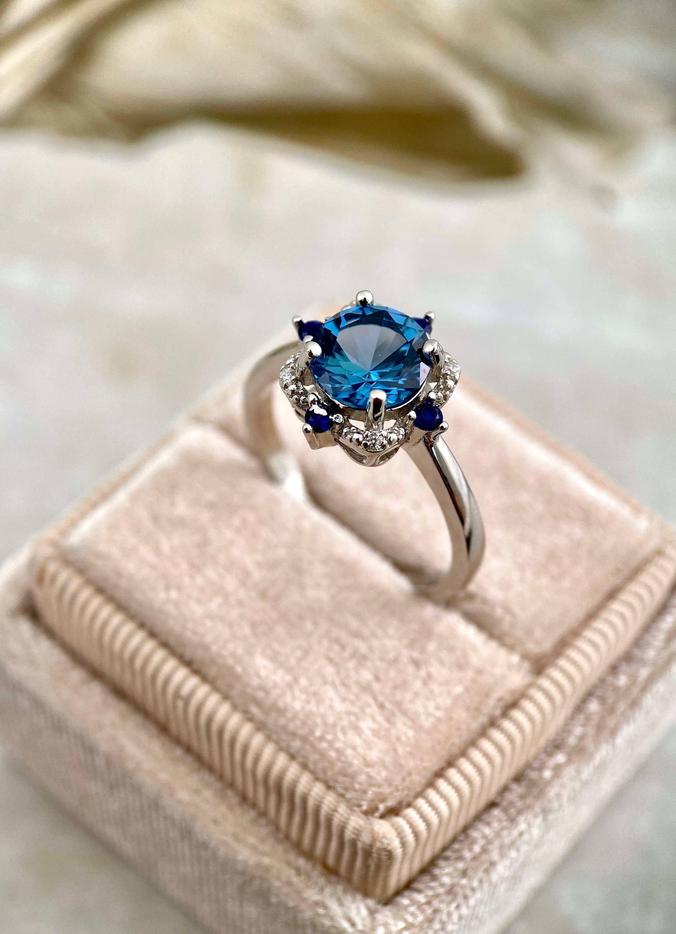 Sapphire Engagement Ring Round Cut Blue Promise Ring Etsy UK