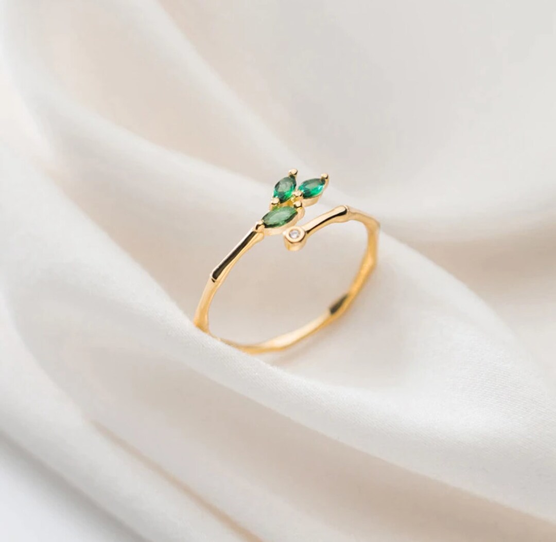 Gold Leaf Adjustable Ring Delicate 925 Sterling Silver Ring Etsy
