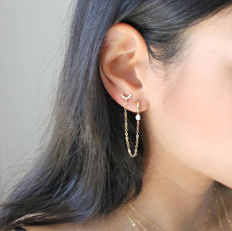 Two Hole Piercing Earring Double Piercing Threader Earrings Etsy