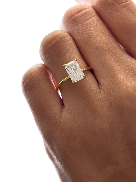 Emerald Cut Unique Promise Ring 2.0 Ct Engagement Rectangle - Etsy UK