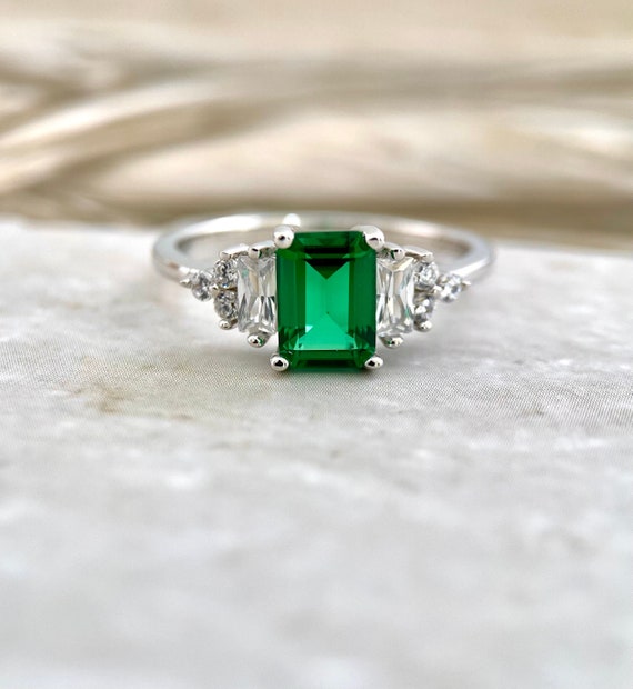 Emerald Cut Ring Green Promise Ring Engagement Ring Etsy