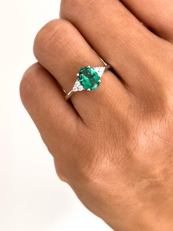 Emerald Engagement Ring Vintage Oval Wedding Ring Green Etsy UK
