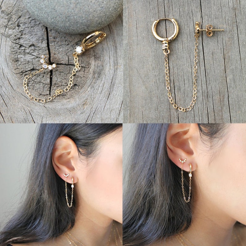 Two Hole Piercing Earring Double Piercing Threader Earrings Etsy