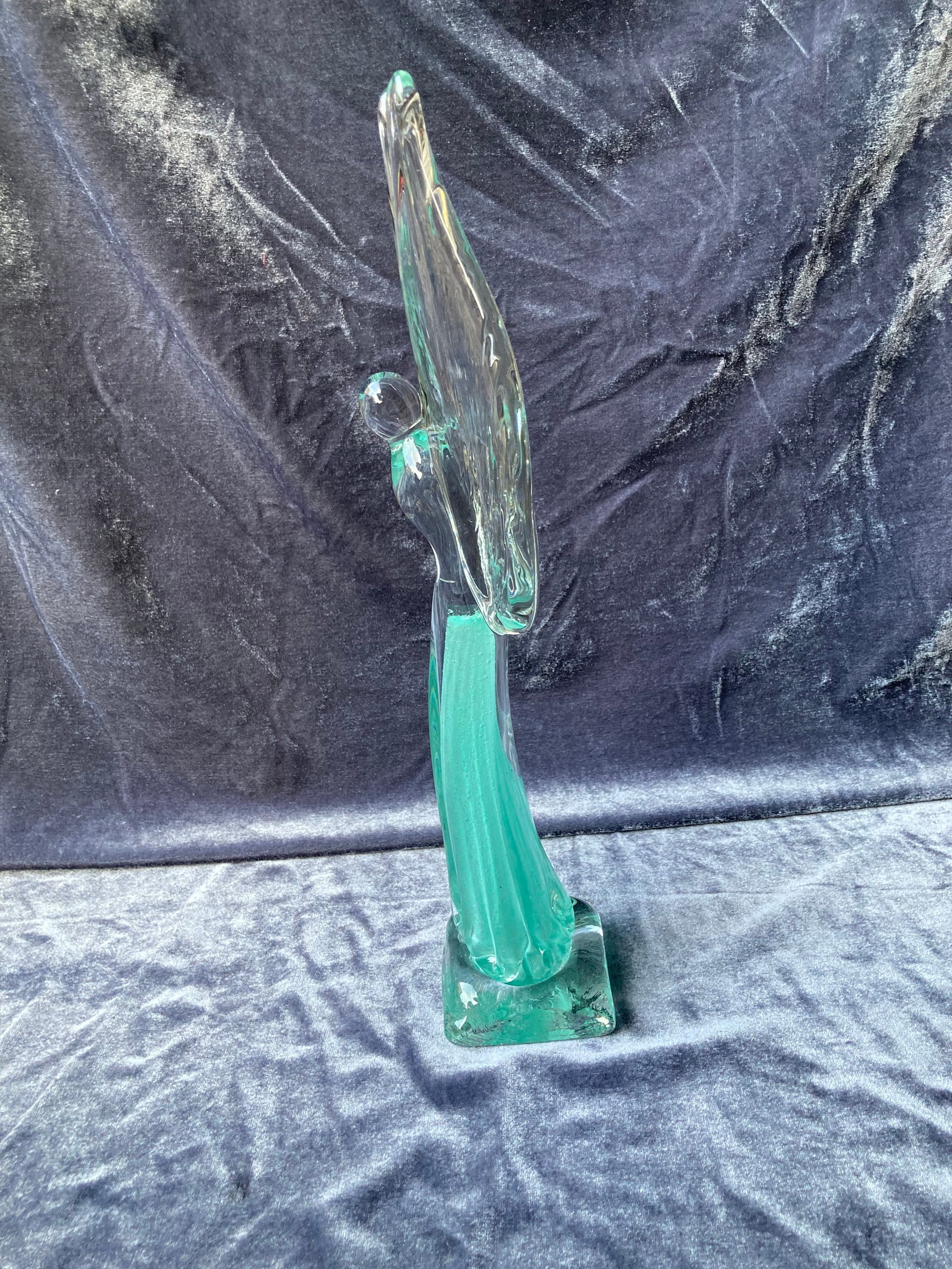 Hand Blown 37 Cm Blue Glass Angel Statue Ornament Sculpture Festive