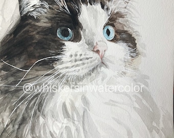 Hand-Painted Custom Cat Watercolor Pet Portrait