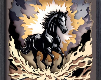 Running Horse Shadow Box SVG: Layered Rodeo Animal Wall Art (Digital Files)