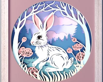 Rabbit, Hare Layered Paper Cutting Art, SVG Files for Cricut, DIY