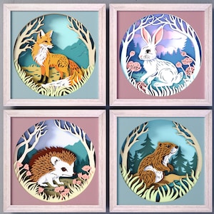 Waldtiere Schatten Box SVG Vorlagen Mini Bundle #2, 3D SVG Cabochon Wandkunst, Cabochon Illustration, Cricut, DIY Geschenk für ihn