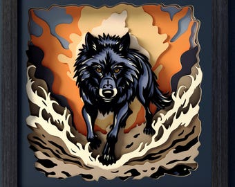 Alpha Wolf Shadow Box SVG | Layered Papercut Template, Wildlife Wall Art (Digital Download)