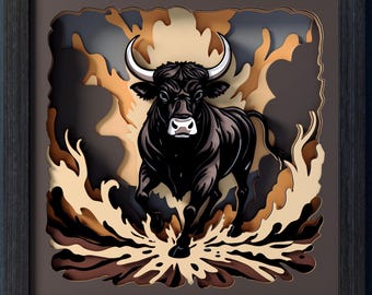 Majestic Bull Shadow Box SVG: Layered Farm Animal Wall Art (Digital Files)