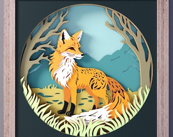 Fox Shadow Box SVG Template: Layered Paper Cut Woodland Art