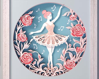 Ballerina Shadow Box Template: Ballet Dancer Music box inspired Paper Cut SVG (Digital Download)