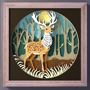 Hirsch Schattenbox SVG Vorlage, Papierschnitt Waldland Kunst Schattenbox für Cricut und Silhouette, DIY Geschenk für ihn, Jägerkabine Dekor