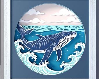 Whale Shadow Box Template SVG : Ocean Life Seascape (Digital Download)