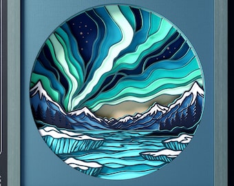 Northern Lights Shadow Box SVG: 3D Landscape Paper Cut Template (Digital Download)