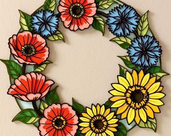 Layered Floral Wreath SVG, Summer Flowers Paper Cut Template (Digital Download)