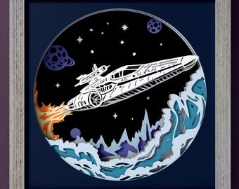 Spaceship Shadow Box SVG Template: 3D Space Wall Art (Digital Files)