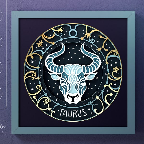 Zodiac Sign Taurus SVG Shadow Box Template, Bull, Stars, Astrology sign 3D SVG Shadow box, Celestial design Cardstock Paper Cut for Cricut