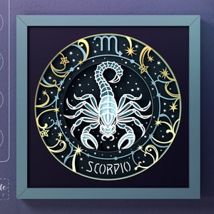Zodiac Sign Scorpio SVG Shadow Box Template, Scorpion, Stars, Astrology sign 3D SVG Shadow box, Layered Cardstock Paper Cut for Cricut