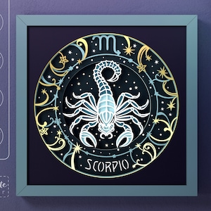 Zodiac Sign Scorpio SVG Shadow Box Template, Scorpion, Stars, Astrology sign 3D SVG Shadow box, Layered Cardstock Paper Cut for Cricut