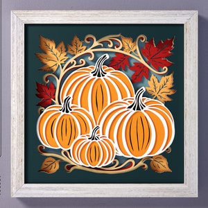 Modèle SVG citrouilles Shadow Box, couches de papier découpé, boîte d'ombre d'art mural automne pour Cricut et Silhouette, décoration d'automne bricolage