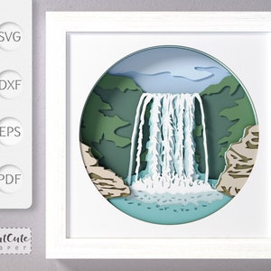Waterfall Landscape Shadow Box SVG Template, 3D SVG Shadowbox, DIY Cabin Wall Decor,, Layered Cardstock Paper Cut for Cricut & Silhouette