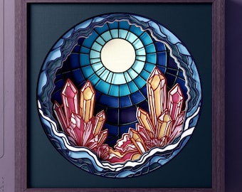 Crystal Moon Cave Shadow Box SVG: 3D Paper Cut Template (Digital Download)