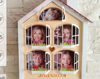 House Photo Frame SVG, Family Shadow Box 3D Layered Paper Cut, Custom Name Housewarming Gift, New Home Cardstock Frame, Cricut Silhouette