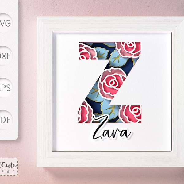 Shadow Box SVG Template with Floral Monogram Letter Z , 3D SVG diy Customizable Layered Paper Cut Wall Decor, Sadowbox Cut Files Shadow Box SVG Template with Floral Monogram Letter Z , 3D SVG diy Customizable Layered Paper Cut Wall Decor, Sadowbox Cut Files