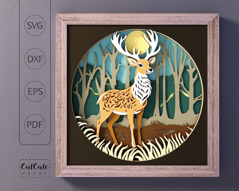 Deer Shadow Box SVG Template: Layered Woodland Art (9x9 Inch) - Etsy