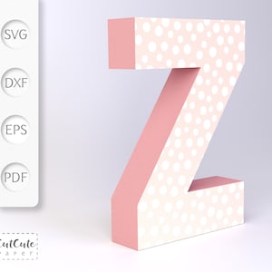 Modèle 3D Lettre Z SVG, Cardstock Lettre SVG pour Cricut et Silhouette Cameo, Lettres d'anniversaire, aucun outil de notation nécessaire, Tutoriel PDF