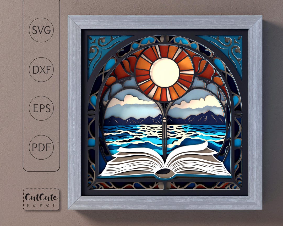 Ocean Sunset Book Shadow Box SVG – Layered Papercut Template (digital ...
