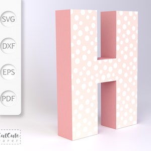 Plantilla SVG 3D Letter H, Cardstock Letter SVG para Cricut y Silhouette Cameo, Cartas de cumpleaños, no se necesita herramienta de puntuación, Tutorial en PDF