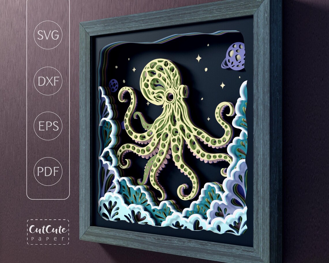Celestial Octopus Shadow Box SVG Template: 3D Fantasy Wall Art (digital ...