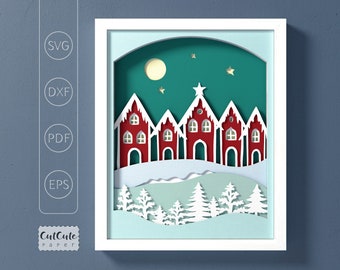 Christmas Shadow Box SVG: 3D Winter Village Papercraft (Digital Download)