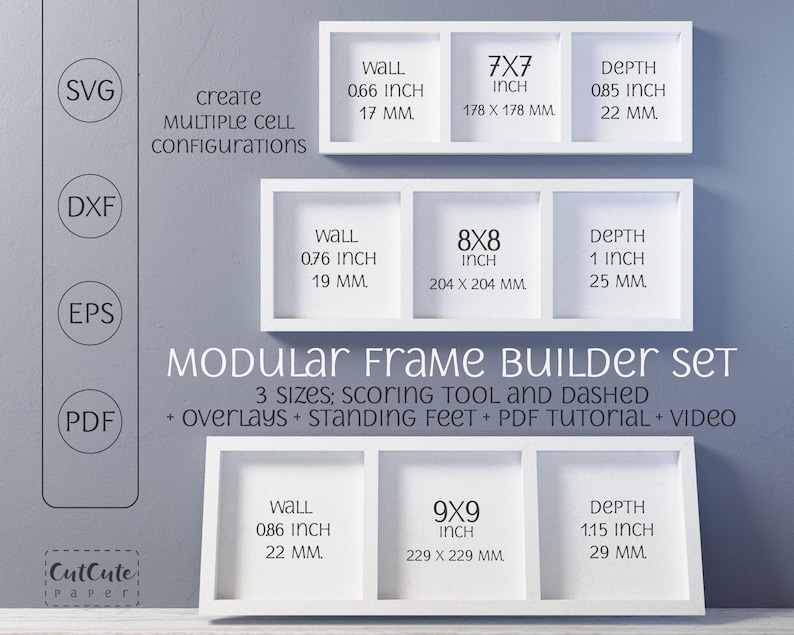Plantillas SVG para marcos modulares tipo caja de sombra (9x9, 8x8, 7x7 pulgadas) (Tutorial en PDF) imagen 1