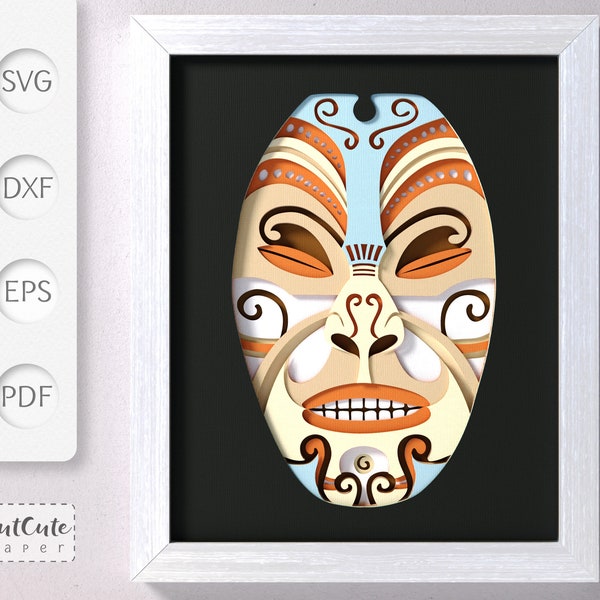 Tiki SVG Shadow Box Template, Tribal Totem Mask 3D SVG Shadowbox, Layered Cardstock Paper Cut for Cricut, Polynesia Wall Art Decor DIY