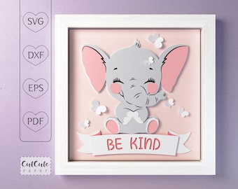 Elephant Shadow Box SVG Template: Be Kind Nursery Art (Digital Download)